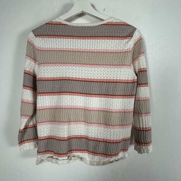Sigrid Olsen Womens Button-Front Striped Cardigan Sweater Medium Lightweight - Picture 2 of 7